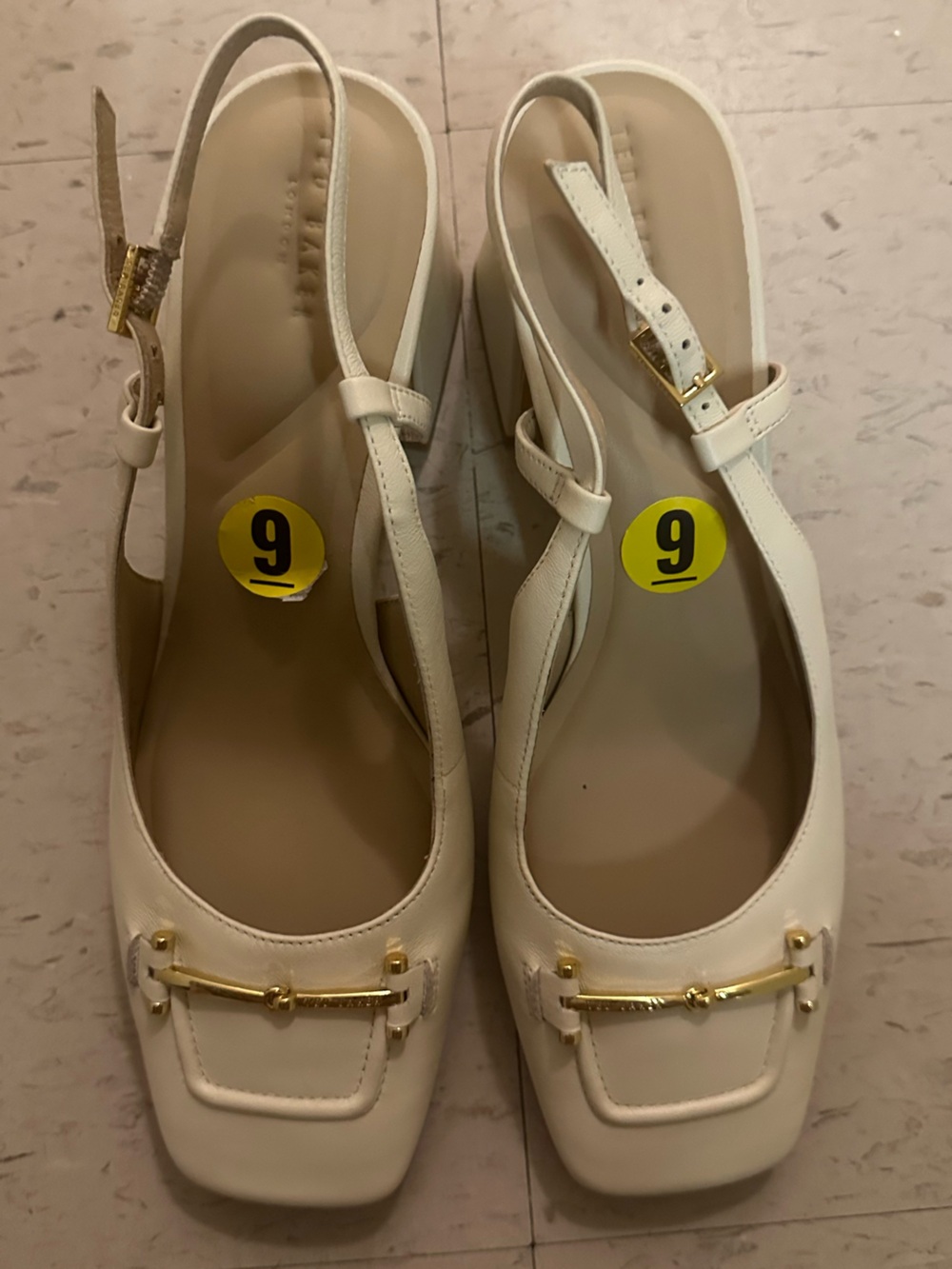 Ted Baker London Cream Slingback Heels with Gold Hardware